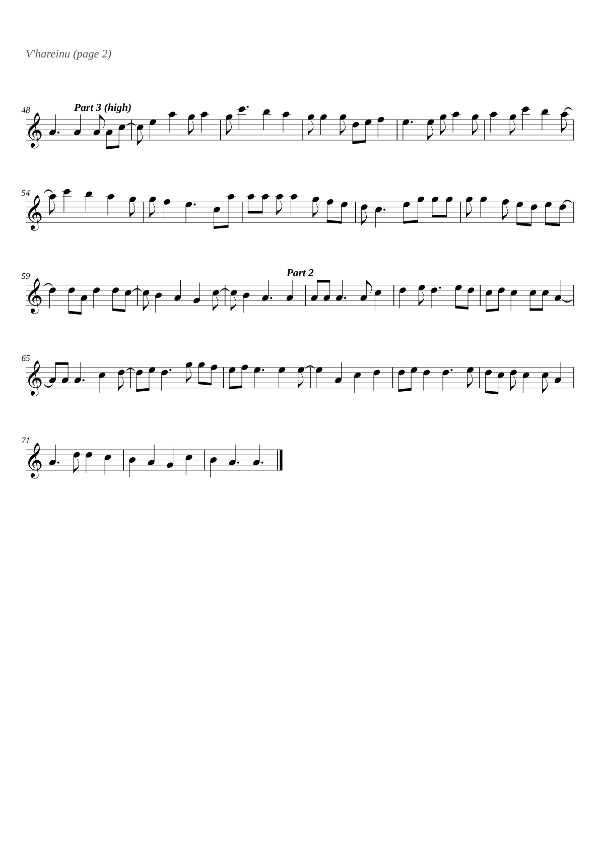V'hareinu sheet music page 2