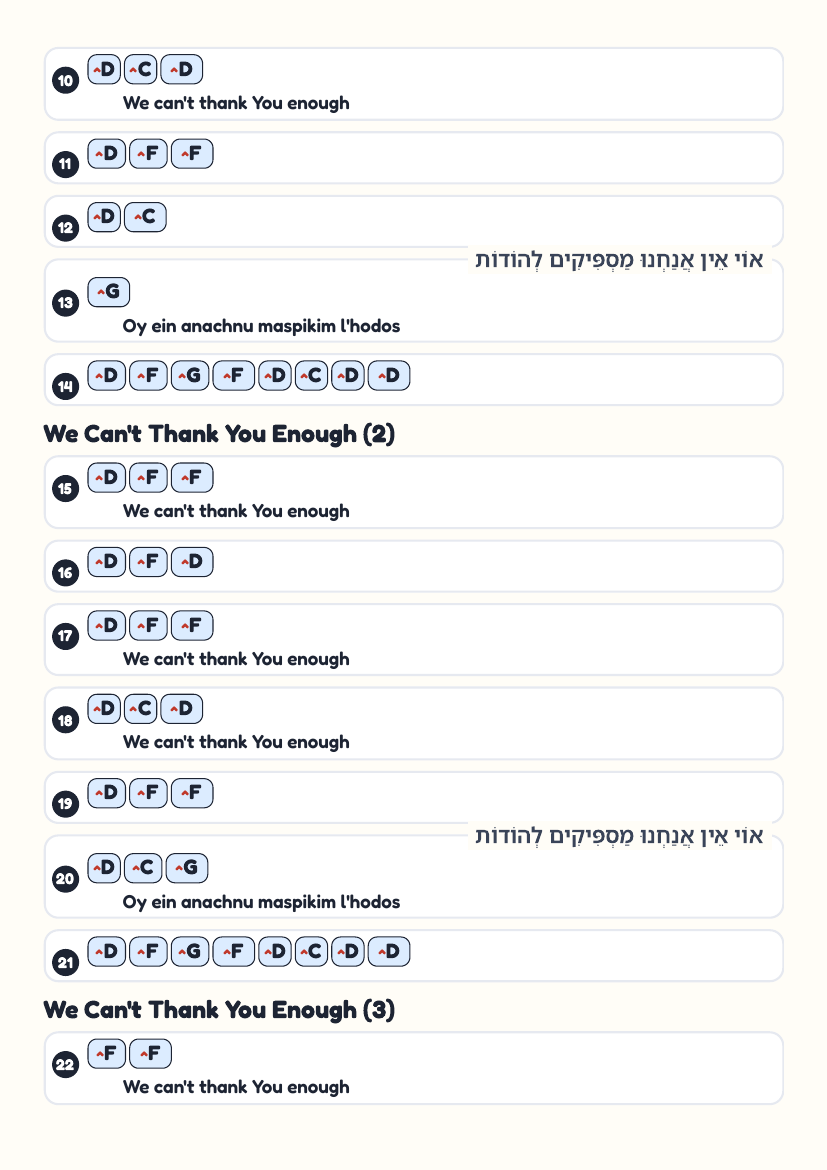 We Can't Thank You Enough by Dovid Pearlman – keyboard letter-key sheet page 2