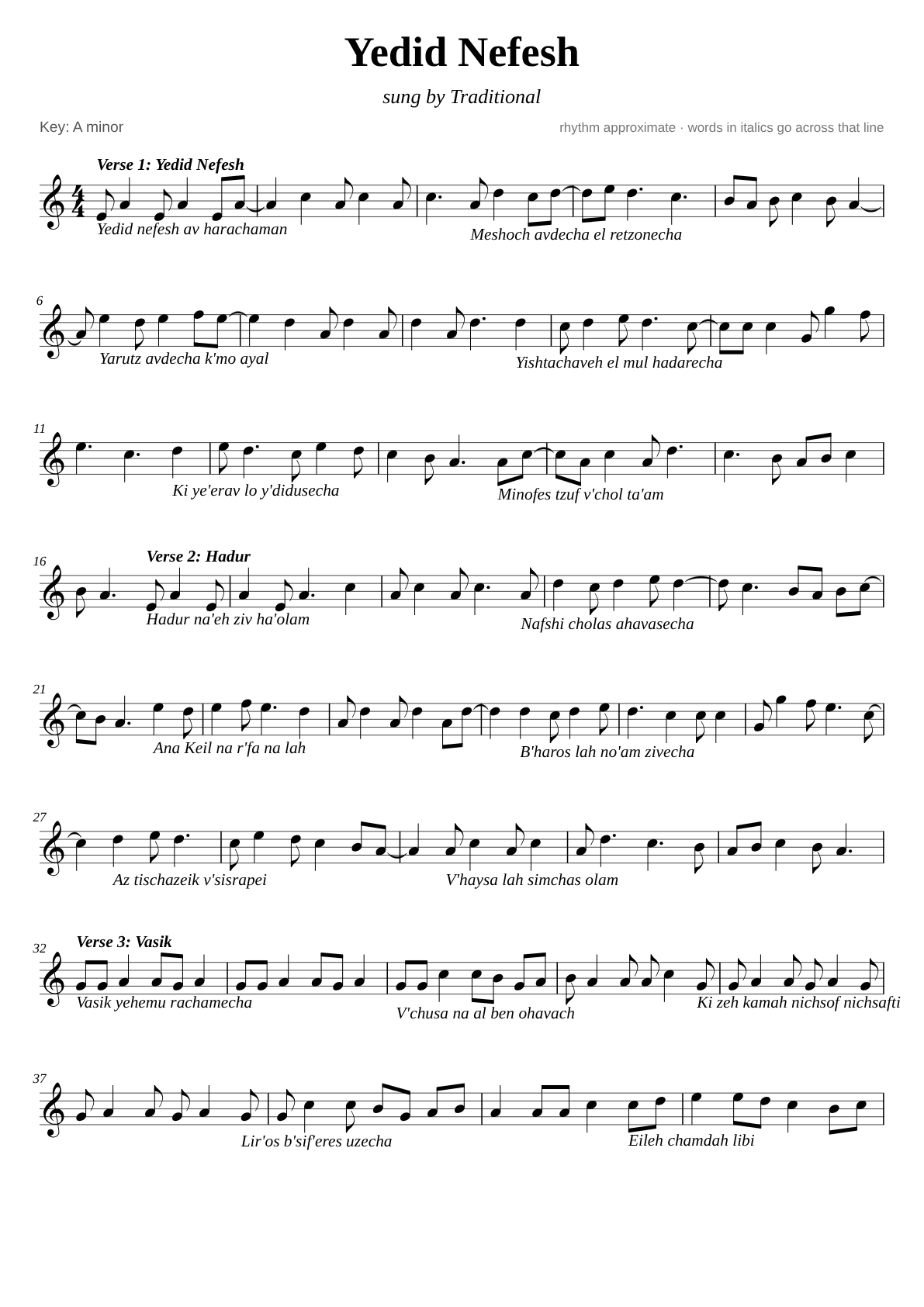 Yedid Nefesh sheet music page 1