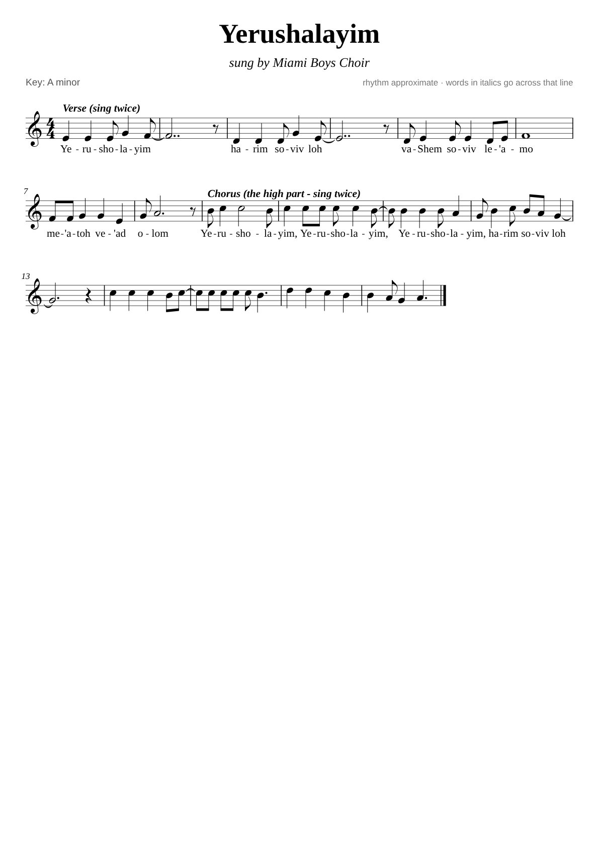 Yerushalayim sheet music page 1
