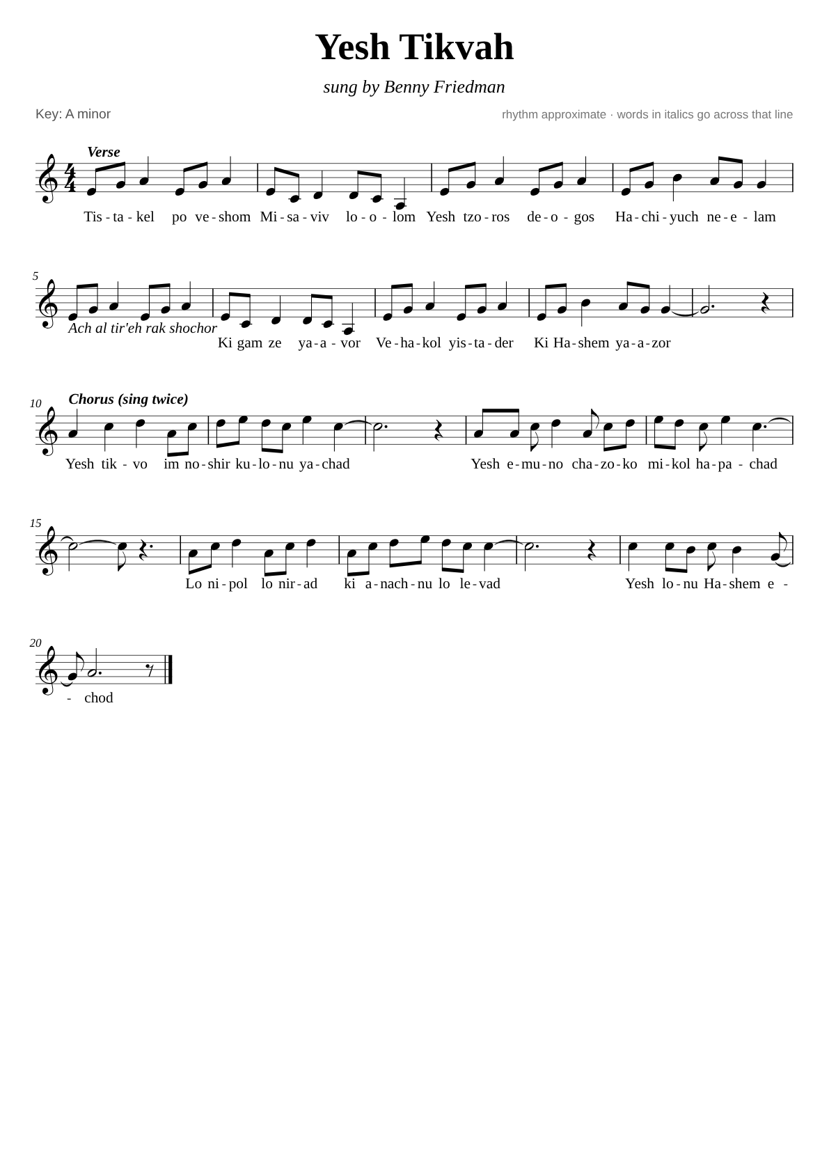 Yesh Tikvah sheet music page 1