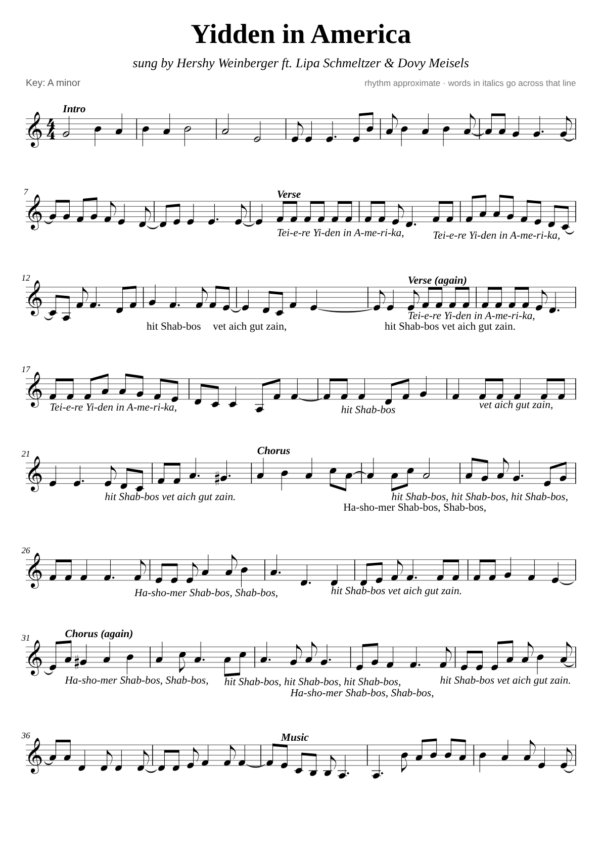 Yidden in America sheet music page 1