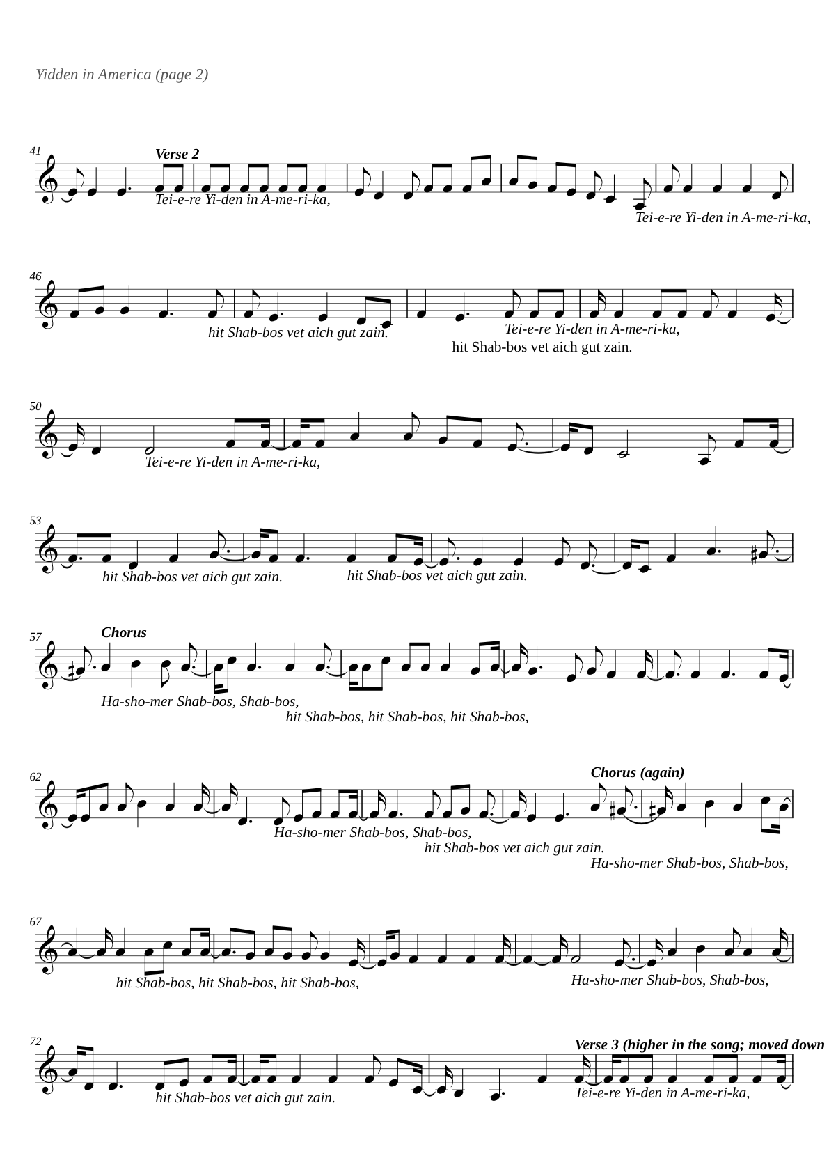 Yidden in America sheet music page 2