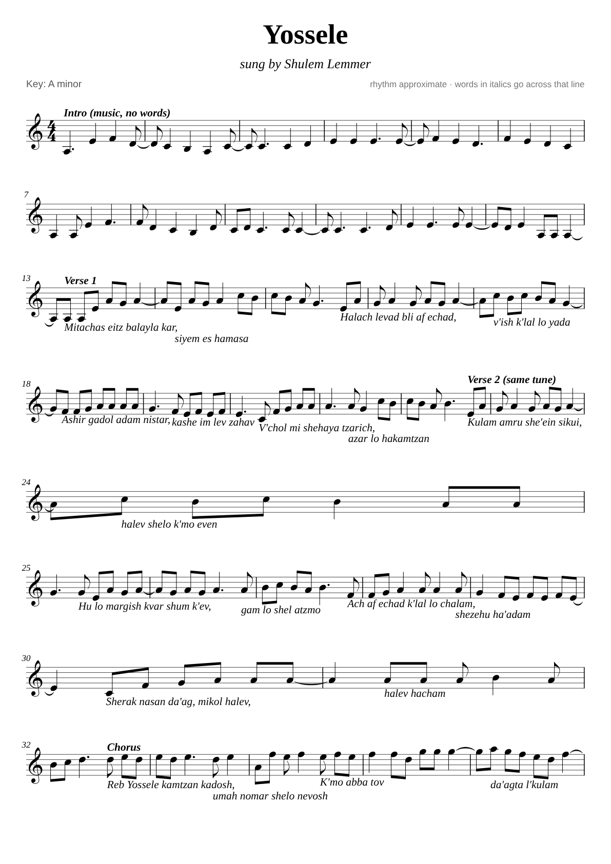 Yossele sheet music page 1