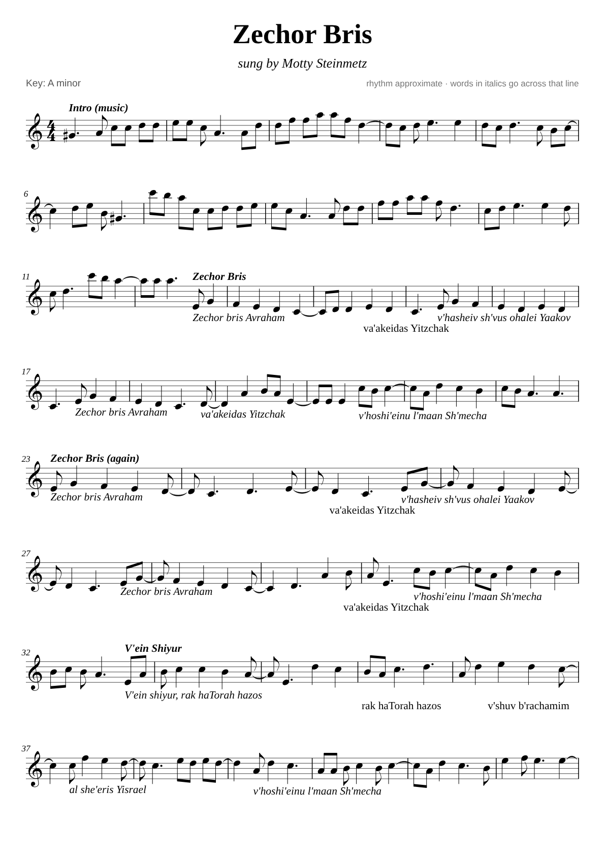 Zechor Bris sheet music page 1
